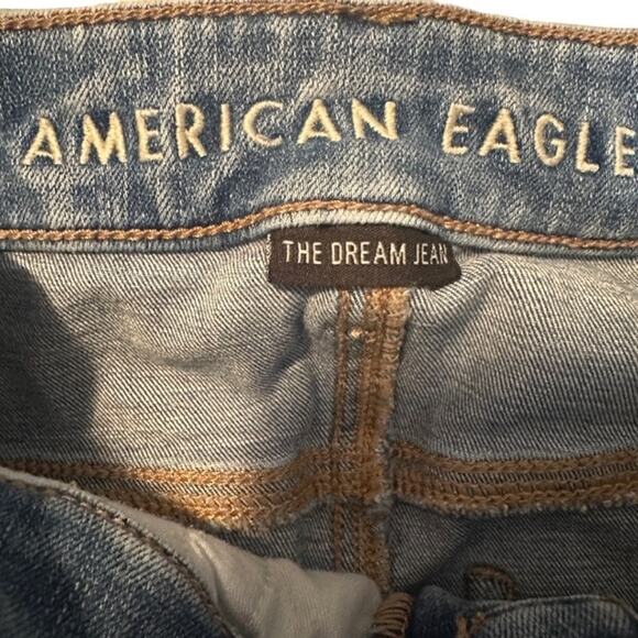 American Eagle Blue Distressed Shark Bite Fringe Classic Denim Jeans Women Sz 0R - Picture 10 of 11